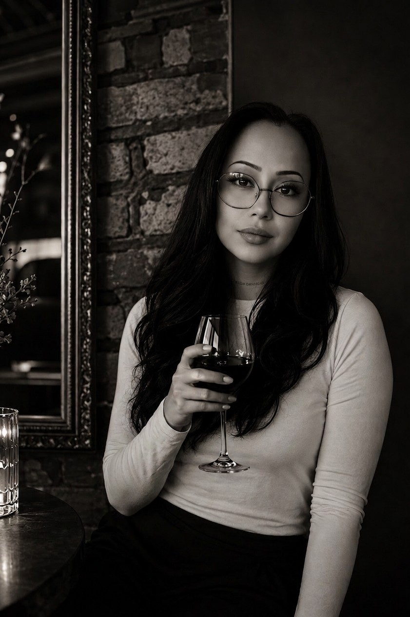Natali, creator behind “Your Bar,” holding a glass